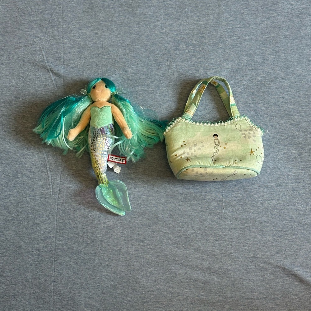 Teal-Haired Plush Mermaid Doll with matching Purse